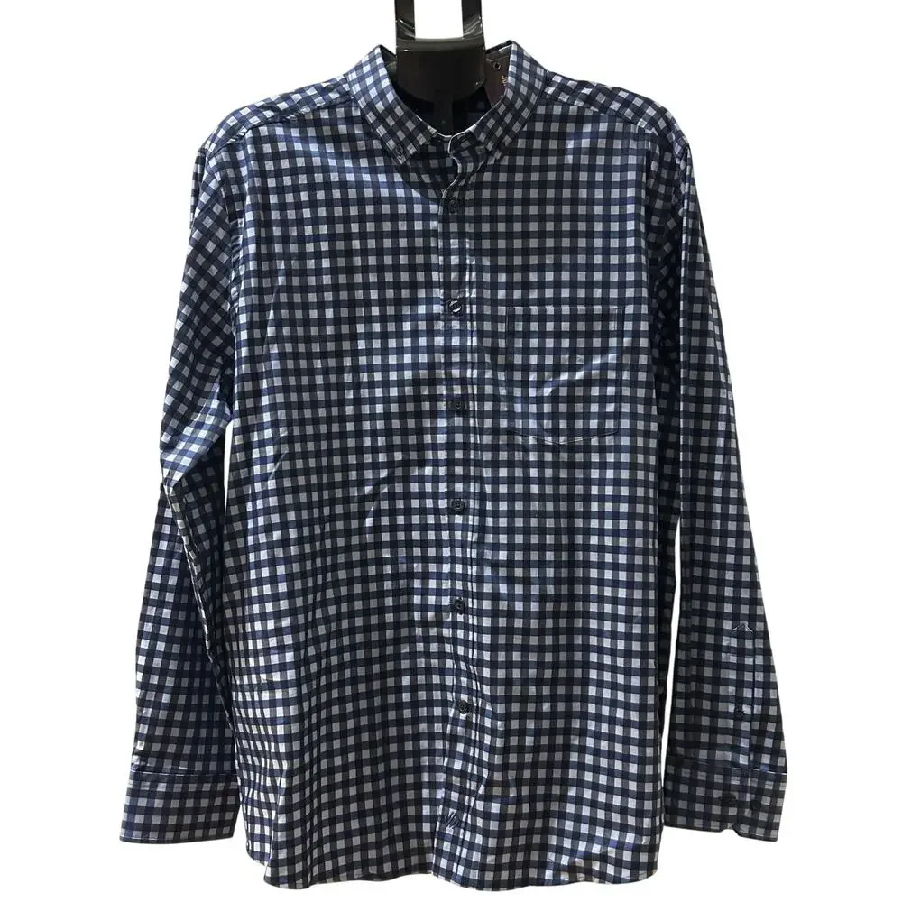 NWT Johnston Murphy Blue Gingham Long Sleeve Button Down Shirt size XL